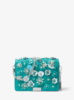 Jade Floral Sequined Leather Clutch 