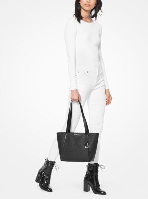 whitney small leather and logo cutout tote bag