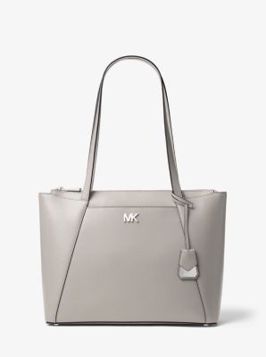 Michael Kors, Bags, Michael Kors Jet Set Large Crossgrain Leather Tote  Neutral Graybeige Silver