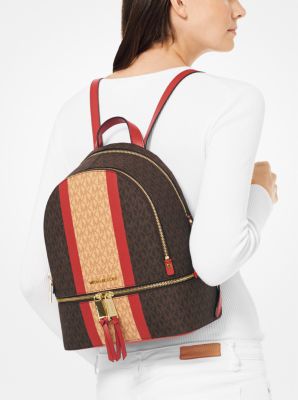 rhea medium striped logo and leather backpack