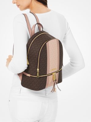 rhea medium striped logo and leather backpack