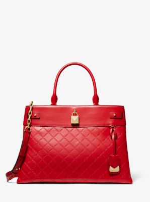 michael michael kors gramercy chain embossed leather top handle satchel