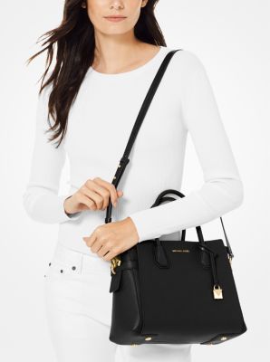 Michael Kors Mercer Medium Tri-color Pebbled Leather Belted Satchel