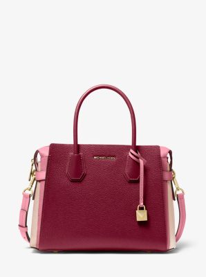 michael michael kors mercer medium pebbled leather belted satchel