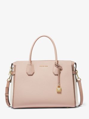 Michael Kors Medium Mercer Belted Brown & Soft Pink Logo Satchel Bag