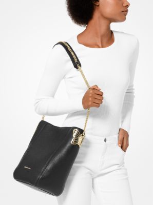 Buy the Michael Kors Brooke Black Pebbled Leather Medium Shoulder Tote Bag