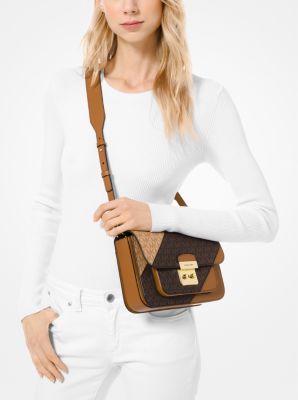 Sloan Editor Two Tone Logo and Leather Shoulder Bag Michael Kors