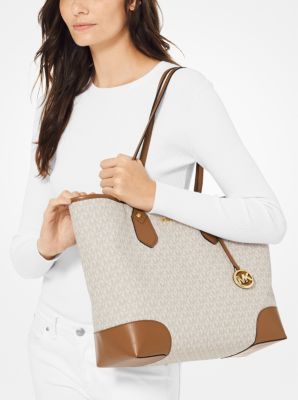 Michael Kors Leather Trim Coated Canvas Tote Bag - Neutrals Totes