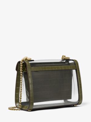 Whitney large clear shop and leather satchel