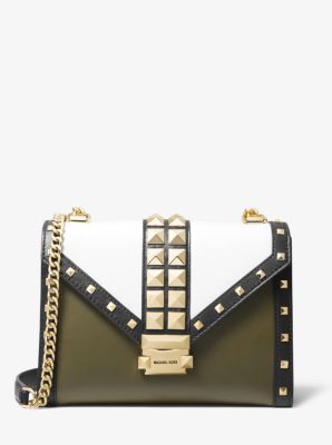 Whitney Large Studded Tri Color Leather Convertible Shoulder Bag