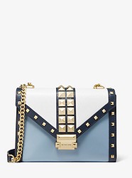 Whitney Large Studded Tri-Color Leather Convertible Shoulder Bag - NVY/WHT/PBLU - 30S9GWHL9T