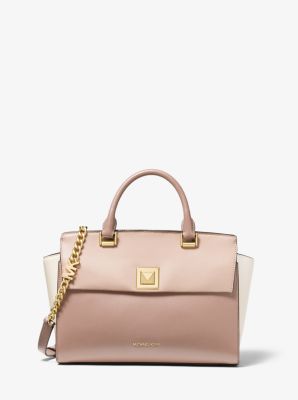 Sylvia Medium Tri Color Crossgrain Leather Satchel Michael Kors