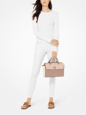 Sylvia tricolor crossgrain on sale leather top zip satchel