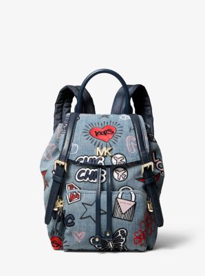 michael michael kors beacon small embroidered denim backpack