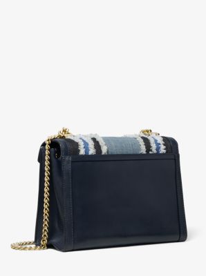 Whitney large frayed 2025 denim convertible shoulder bag