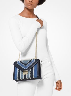 Whitney Large Frayed Denim Convertible Shoulder Bag Michael Kors