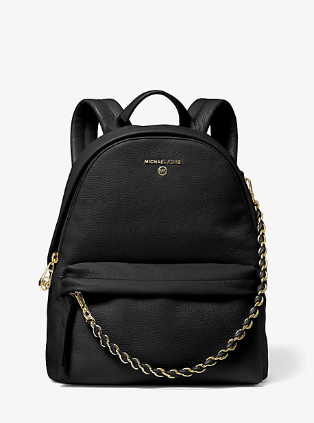 MK Slater Medium Pebbled Leather Backpack - Black - Michael Kors