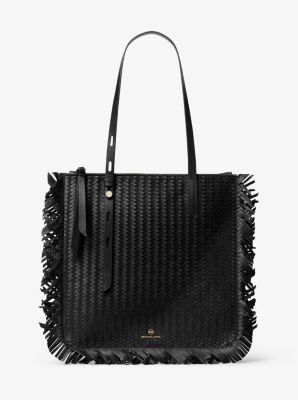 Tompkins Large Woven Leather Fringed Tote Bag | Michael Kors