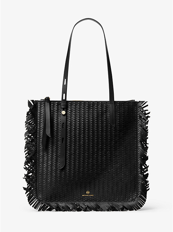 Tompkins Large Woven Leather Fringed Tote Bag | Michael Kors