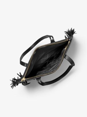 Tompkins Large Woven Leather Fringed Tote Bag