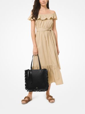 Tompkins Large Woven Leather Fringed Tote Bag | Michael Kors