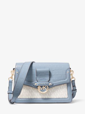 Jessie Medium Crocodile Embossed Leather and Logo Shoulder Bag | Michael  Kors