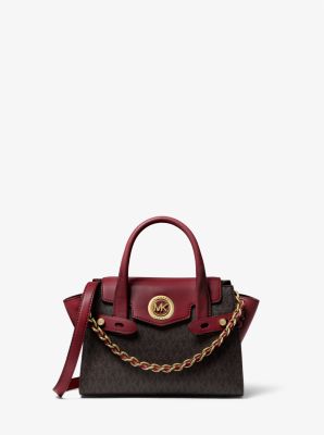 Bolso satchel Carmen extrapeque&ntilde;o de piel con logotipo y tiras decorativas in BAYA OSCURO | Michael Kors