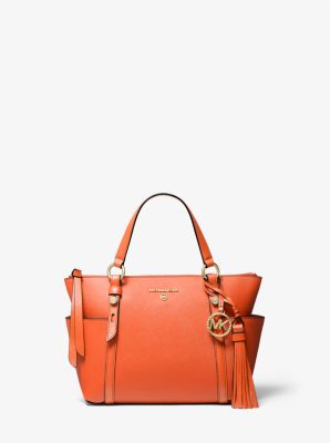 Draagtas Sullivan van saffianoleer met rits aan de bovenkant, klein in OPTISCH ORANJE | Michael Kors