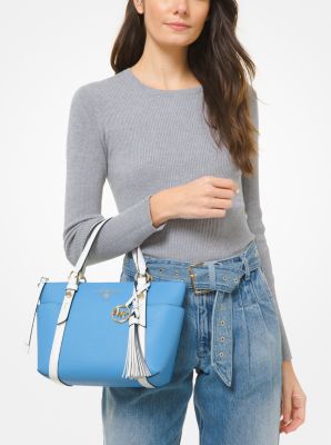 Sullivan Small Two-Tone Saffiano Leather Top-Zip Tote Bag