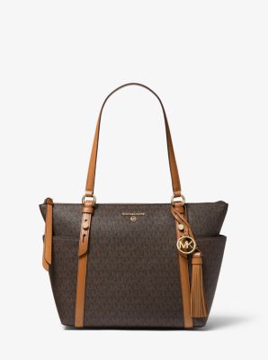 Michael Michael Kors Sullivan Small Convertible Top Zip Leather Tote Luggage,Gold