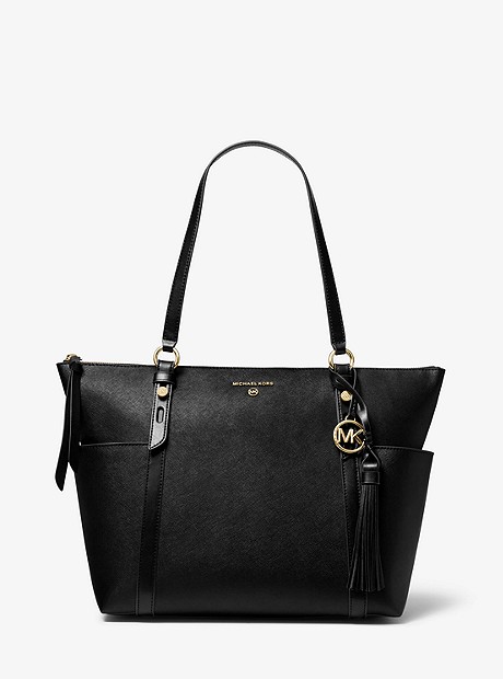 Sullivan Large Saffiano Leather Top-Zip Tote Bag - BLACK - 30T0GNXT3L