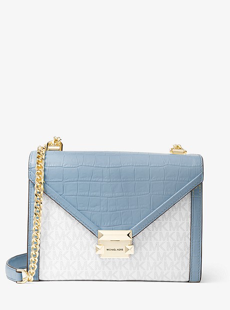 Whitney Large Logo and Embossed Leather Convertible Shoulder Bag - PALE BLUE - 30T0GWHL7B