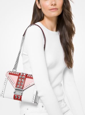 Whitney Small Studded Tri-Color Saffiano Leather Shoulder Bag