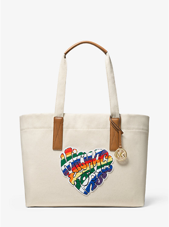 The Michael Large Heart Patch Cotton Tote Bag image number 0