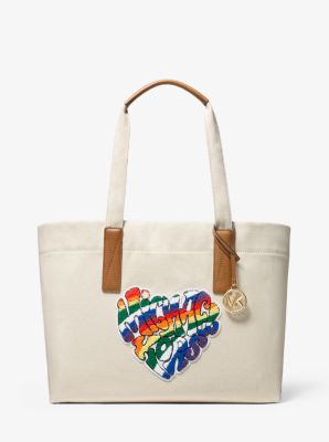 The Michael Large Heart Patch Cotton Tote Bag | Michael Kors