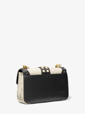 Bolso de hombro SoHo pequeño de piel y lona con tachuelas in NATURAL/NEGRO | Michael Kors