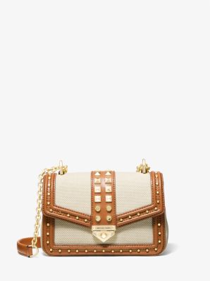 SoHo Small Studded Leather and Canvas Shoulder Bag | Michael Kors