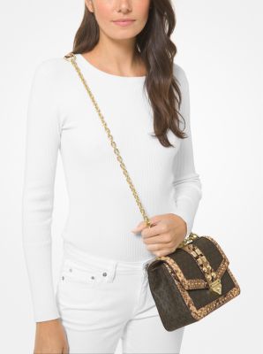 Michael Kors Ava Studded Saffiano Leather Medium Top Handle Black Gold Stud