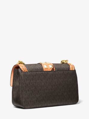 Michael Kors Soho Large Studded Snake Embossed Leather And Logo