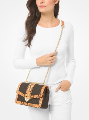 Michael Kors Soho Large Studded Snake Embossed Leather And Logo