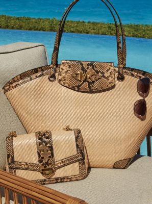 Large tote in monogram-embossed leather