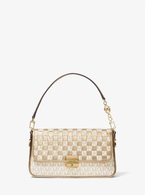 Bradshaw Small Woven Logo and Metallic Leather Shoulder Bag | Michael Kors