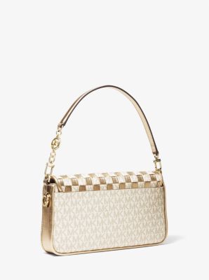 Michael kors Bradshaw Small Woven Logo and Metallic Leather Shoulder Bag