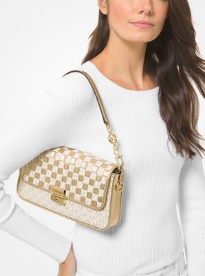 Petit sac porté épaule Bradshaw en cuir tressé métallisé à imprimé logo image number 3