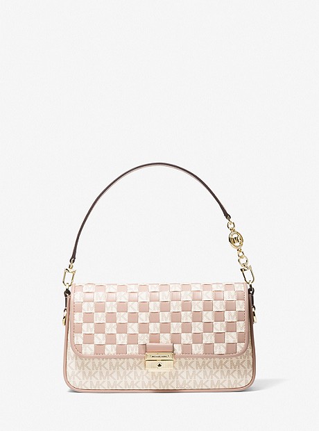 Bradshaw Small Woven Logo and Leather Shoulder Bag - VANILLA/SOFT PINK - 30T1G2BL5B
