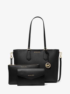 NEW Michael Kors Kimberly Large Black Leather 3-in-1 Tote Crossbody Clutch  Purse