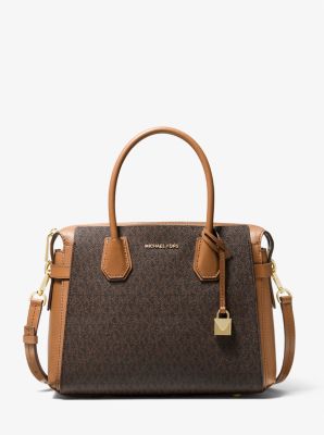 Michael Kors Mercer Small Logo Belted Satchel Brown One Size