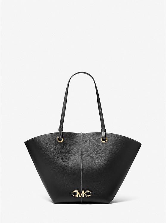 Izzy Medium Logo Embellished Pebbled Leather Tote Bag