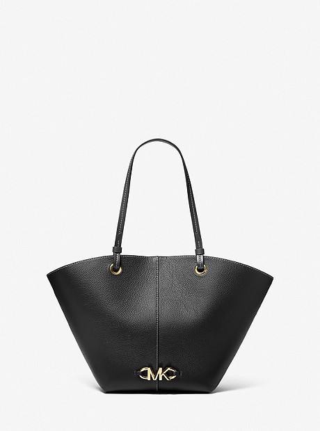 Izzy Medium Logo Embellished Pebbled Leather Tote Bag - BLACK - 30T1GZYT8L