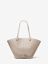 Izzy Medium Logo Embellished Pebbled Leather Tote Bag - LIGHT SAND - 30T1GZYT8L